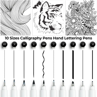 Ohuhu Calligraphy Pens, Brush Chisel Fine 10 Size Tips