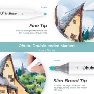 Ohuhu Kaala  Slim Broad and Fine Dual Tips Alcohol Art Markers- 60 Colors Landscape tone