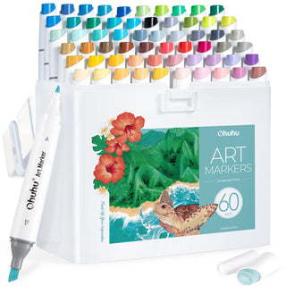Ohuhu Kaala Slim Broad and Fine Dual Tips Alcohol Art Markers- 60 Colors Landscape Tone