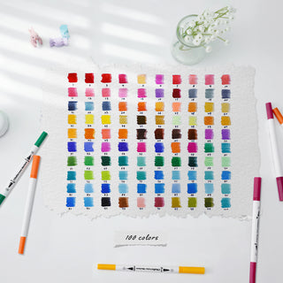 Ohuhu Maui 100 Colors Dual Tips Water Based Art Markers, Brush & Fineliner