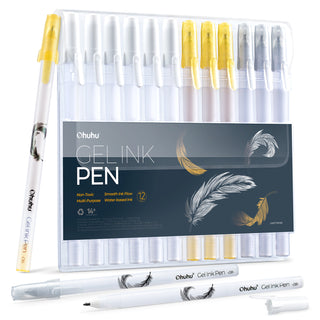 Ohuhu Gel Pens - Gold, Silver, White & Colorful 12-Pack