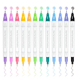 Ohuhu Colored Fineliner & Brush Pens, 12 Colors