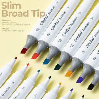 Ohuhu Kaala Slim Broad and Fine Dual Tips Alcohol Art Markers - 24 Basic Colors