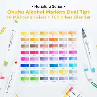 Ohuhu Honolulu 48 Mid-tone Colors Dual Tips Alcohol Art Markers