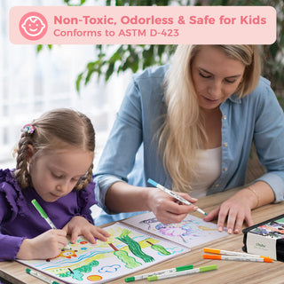 Ohuhu Pupe Paper-friendly (No Peeling) Brush and Fineliner Dual Tips 120 Colors Water-based Coloring Markers