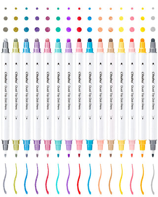 Ohuhu Dual Tip Dot Markers 15 Colors Dot Marker Pens (Fine & Dot) (Ships from Asia Warehouse)