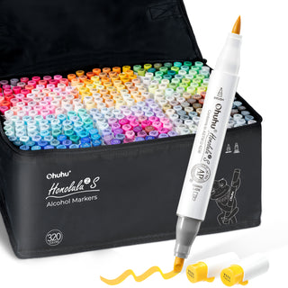 Ohuhu Honolulu² S 320 Basic Colors Dual Tips Alcohol Art Markers, Brush & Soft Chisel