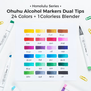 Ohuhu Honolulu 24 Basic Colors Dual Tips Alcohol Art Markers (Ships from Asia Warehouse)