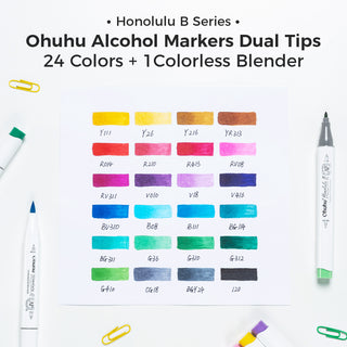 Ohuhu Honolulu 24 Basic Colors Dual Tips Alcohol Art Markers (Ships from Asia Warehouse)
