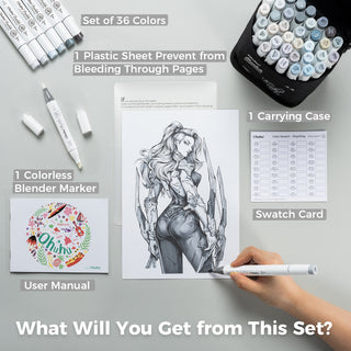 Ohuhu Honolulu 36 Gray Tone Colors Dual Tips Alcohol Art Markers