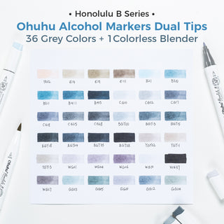 Ohuhu Honolulu 36 Gray Tone Colors Dual Tips Alcohol Art Markers
