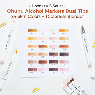 Ohuhu Honolulu 24 Skin Tone Colors Dual Tips Alcohol Art Markers(Ships from Asia Warehouse)