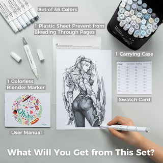 Ohuhu Honolulu 36 Gray Tone Colors Dual Tips Alcohol Art Markers