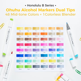 Ohuhu Honolulu 48 Mid-tone Colors Dual Tips Alcohol Art Markers
