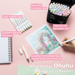 Ohuhu Honolulu 48 Pastel Colors Dual Tips Alcohol Art Markers-Sweetness (New Color Codes)