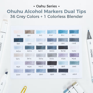 Ohuhu Oahu 36 Gray Tone Colors Dual Tips Alcohol Art Markers Set, Fine & Chisel (Ships from Asia Warehouse)