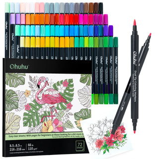 Ohuhu Water Based Brush & Fine Tips Art Markers with Bleed-Proof Coloring Book