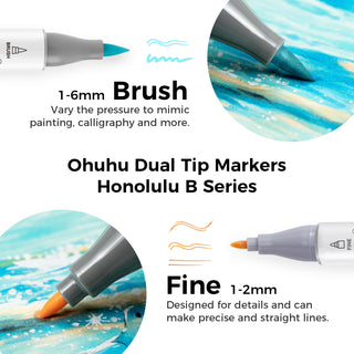Ohuhu Honolulu New 48 Pastel Colors Dual Tips Alcohol Art Markers - Blossoming (New Color Codes)