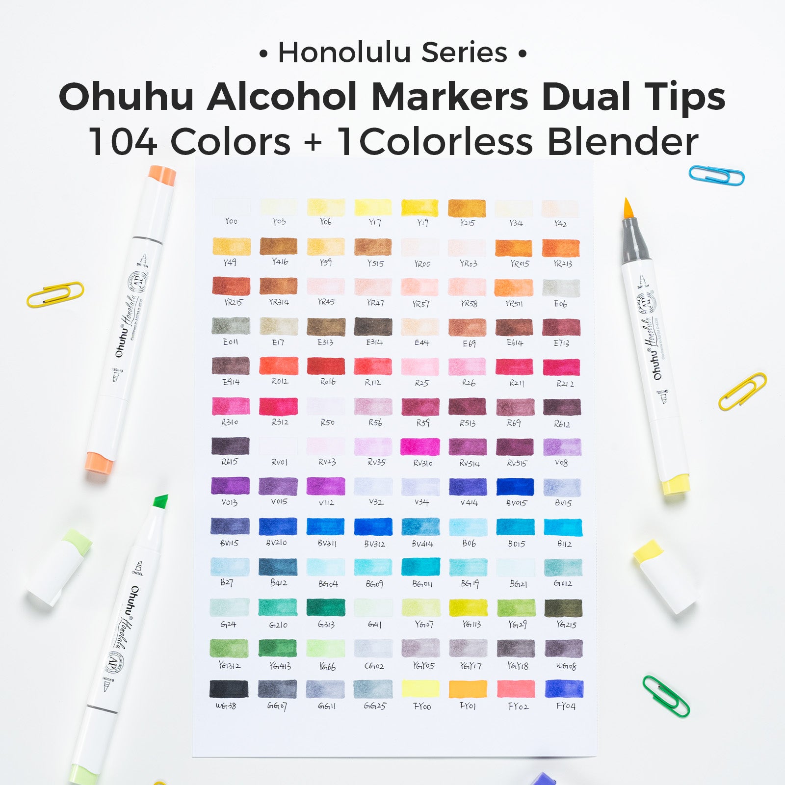 Ohuhu Honolulu Series アートマーカー 全104本 Ohuhu Honolulu 104 Colors Dual Tips Alcohol Art Markers (Ships from As