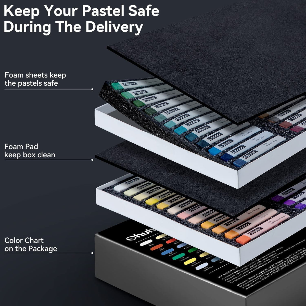 Ohuhu 72 Soft Pastel Set - Extra Long Chalk Pastels With 6 Papers (Includes Fluorescent Colors)