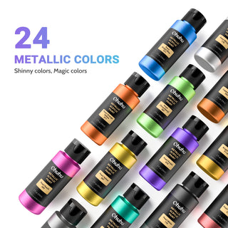 Ohuhu 24 Metallic Colors Acrylic Painting Bottles (Ships from Asia Warehouse)